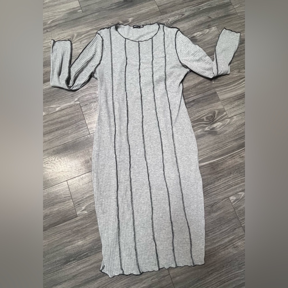 PLUS SEAM Ribbed Stretchy MIDI BODYCON DRESS gray and black Size 16 - Picture 2 of 7
